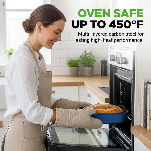 Alt view image 4 of 7 - NutriChef 8-Piece Nonstick Stackable Bakeware Set - PFOA, PFOS, PTFE Free Baking Tray Set w/Non-Stick Coating, 450°F Oven Safe, Round Cake, Loaf, Muffin, Wide/Square Pans, Cookie Sheet (Blue)