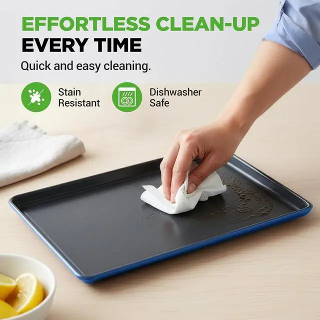 Alt view image 6 of 7 - NutriChef 8-Piece Nonstick Stackable Bakeware Set - PFOA, PFOS, PTFE Free Baking Tray Set w/Non-Stick Coating, 450°F Oven Safe, Round Cake, Loaf, Muffin, Wide/Square Pans, Cookie Sheet (Blue)
