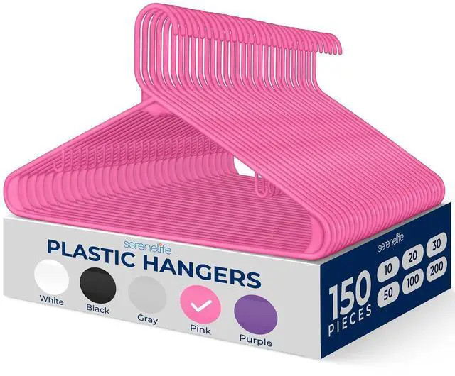 Main image of SereneLife 150 Pack Plastic Hangers, Non-Slip, Space-Saving Closet Organizers, Durable and Strong for Shirts, Sweaters, Hoodies, Kids Clothes & Dresses, Ultra-Thin, Lightweight
