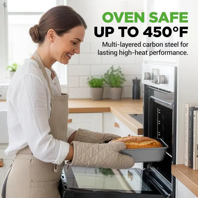 Alt view image 3 of 7 - NutriChef 8-Piece Nonstick Stackable Bakeware Set - PFOA, PFOS, PTFE Free Baking Pans Set w/Non-Stick Coating, 450°F Oven Safe, Round Cake, Loaf, Muffin, Wide/Square Pans, Cookie Sheet (Gray)