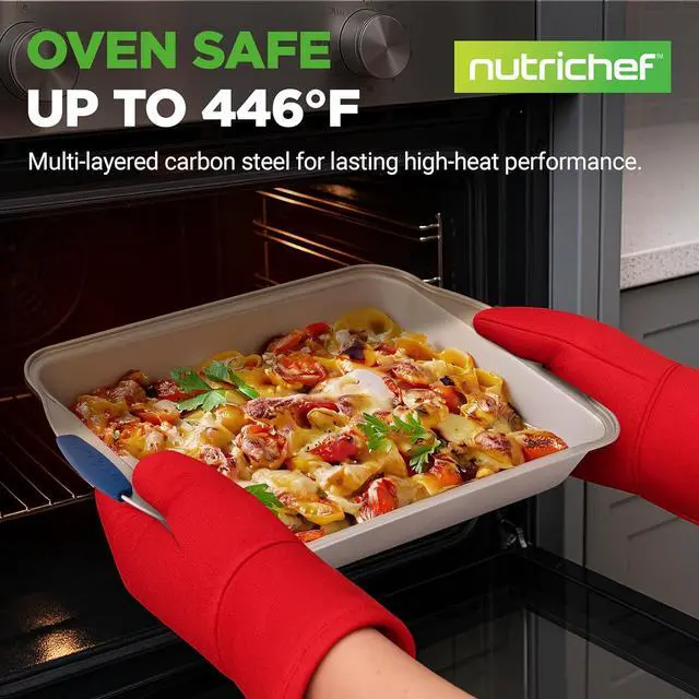 Alt view image 2 of 7 - NutriChef 10-Piece Nonstick Bakeware Set - Premium Carbon Steel Baking Pan Set w/Heatsafe Silicone Handles, Includes Pizza Crisper, Loaf Pan, 12 & 24 Cup Muffin Pans, Cake Pans, Cookie Sheets