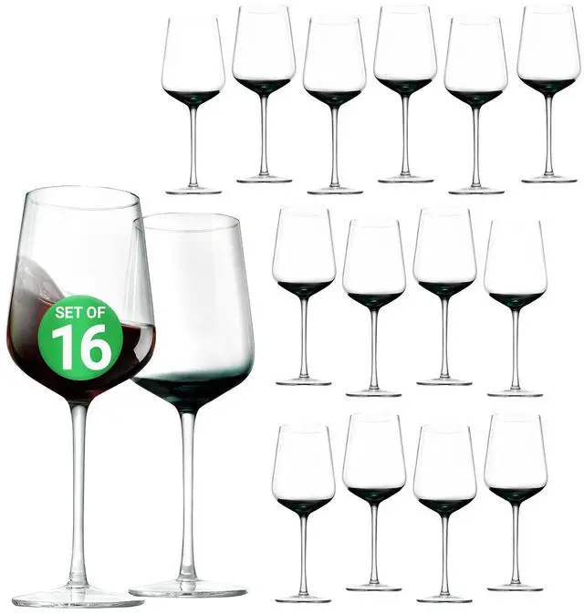 Main image of NutriChef Stemmed Wine Glasses - Crystal Clear Set of 16 Glass For Red & White Wine - Hand-Blown, Lead-Free, Dishwasher Safe & Elegant