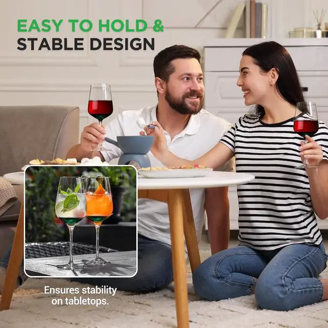 Alt view image 3 of 6 - NutriChef Stemmed Wine Glasses - Crystal Clear Set of 16 Glass For Red & White Wine - Hand-Blown, Lead-Free, Dishwasher Safe & Elegant