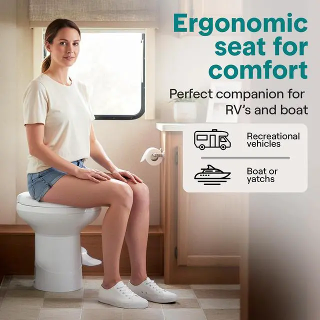 Alt view image 6 of 7 - SereneLife RV Toilet - Small Camp Toilet with Foot Pedal and a Hand Sprayer, Leak-Proof, Odorless, Soft-Close Lid, Compact Water-Saving Design, Quick Installation, Perfect for RVs, Trailers, and Boats