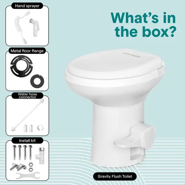 Alt view image 7 of 7 - SereneLife RV Toilet - Small Camp Toilet with Foot Pedal and a Hand Sprayer, Leak-Proof, Odorless, Soft-Close Lid, Compact Water-Saving Design, Quick Installation, Perfect for RVs, Trailers, and Boats