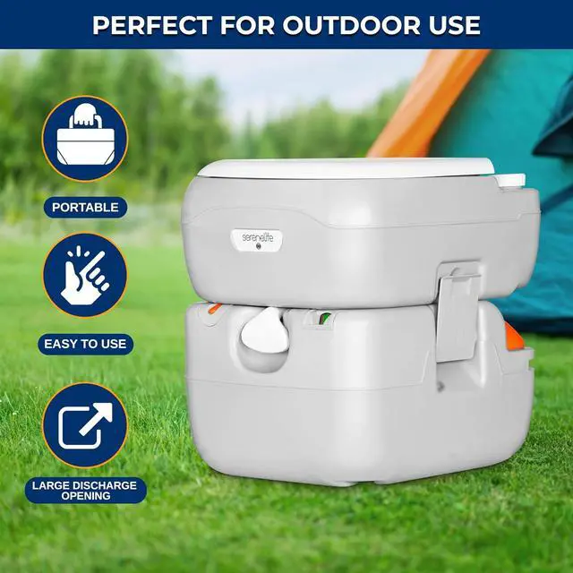 Alt view image 4 of 6 - SereneLife 5.8 Gal Portable Camping Toilet For Adults, 120+ Flushes Porta Potty Camp Toilet with Detachable Waste Tank, Level Indicator, Carry Bag, Suitable for Camping, Hiking, and Boating