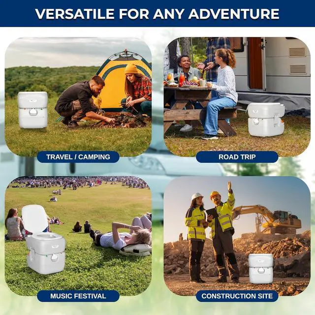 Alt view image 6 of 6 - SereneLife 5.8 Gal Portable Camping Toilet For Adults, 120+ Flushes Porta Potty Camp Toilet with Detachable Waste Tank, Level Indicator, Carry Bag, Suitable for Camping, Hiking, and Boating
