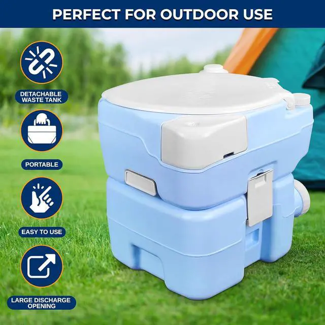 Alt view image 4 of 7 - SereneLife 5.3 Gal Portable Toilet with Extra Large Seat, Moonwhite | 20L Waste Tank, 12L Fresh Water Capacity, 100+ flushes, hand sprayer & phone holder for camping, RVs, boating & emergency use