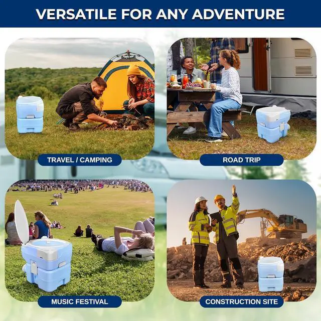 Alt view image 6 of 7 - SereneLife 5.3 Gal Portable Toilet with Extra Large Seat, Moonwhite | 20L Waste Tank, 12L Fresh Water Capacity, 100+ flushes, hand sprayer & phone holder for camping, RVs, boating & emergency use