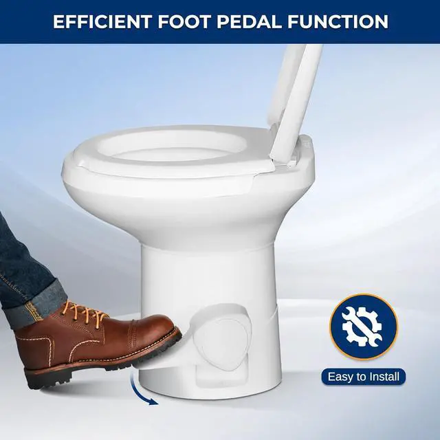 Alt view image 3 of 7 - SereneLife RV Gravity Flush Toilet with Foot Pedal and Hand Sprayer | T-Type Full-Bowl Flush Coverage With Odor-Resistant Sealing For RVs, Boats, Campers, Trailers And Marine Bathrooms