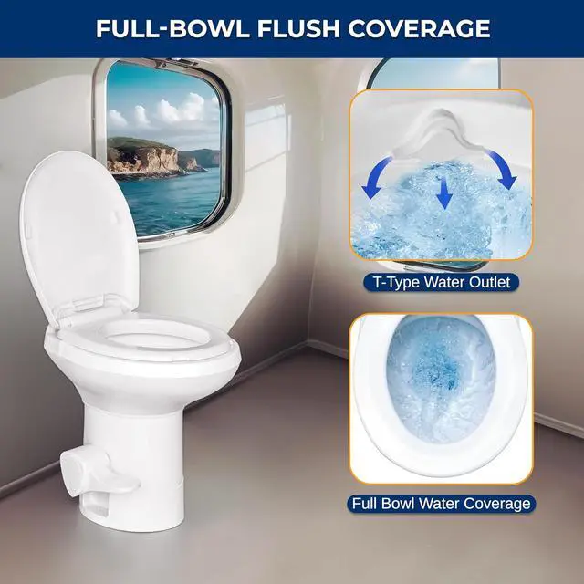 Alt view image 4 of 7 - SereneLife RV Gravity Flush Toilet with Foot Pedal and Hand Sprayer | T-Type Full-Bowl Flush Coverage With Odor-Resistant Sealing For RVs, Boats, Campers, Trailers And Marine Bathrooms