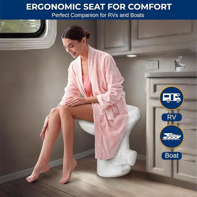 Alt view image 6 of 7 - SereneLife RV Gravity Flush Toilet with Foot Pedal and Hand Sprayer | T-Type Full-Bowl Flush Coverage With Odor-Resistant Sealing For RVs, Boats, Campers, Trailers And Marine Bathrooms