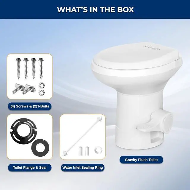 Alt view image 7 of 7 - SereneLife RV Gravity Flush Toilet with Foot Pedal and Hand Sprayer | T-Type Full-Bowl Flush Coverage With Odor-Resistant Sealing For RVs, Boats, Campers, Trailers And Marine Bathrooms