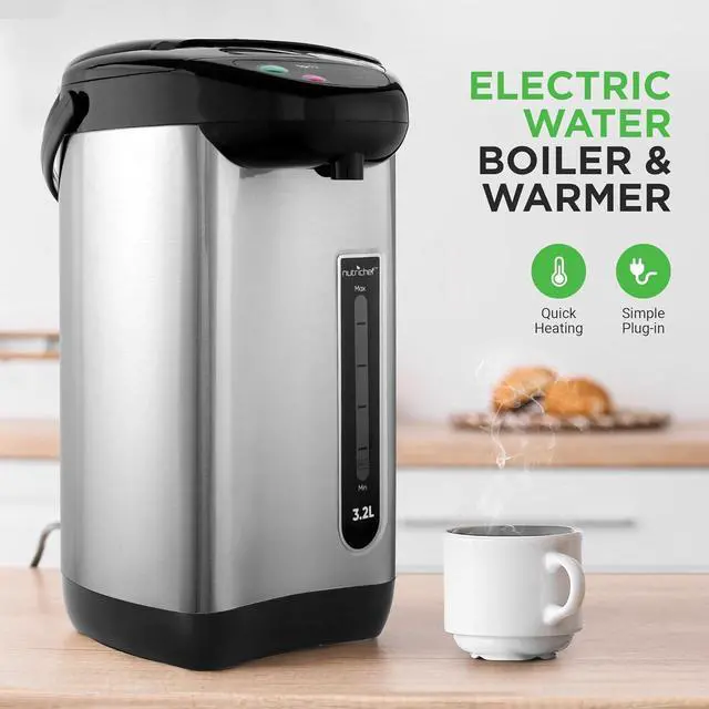 Alt view image 2 of 7 - NutriChef Hot Water Urn Pot 3.38 QT, Insulated Stainless Steel Hot Water Dispenser & Boiler, Auto & Manual Dispense, Safety Lock, Electric Kettle