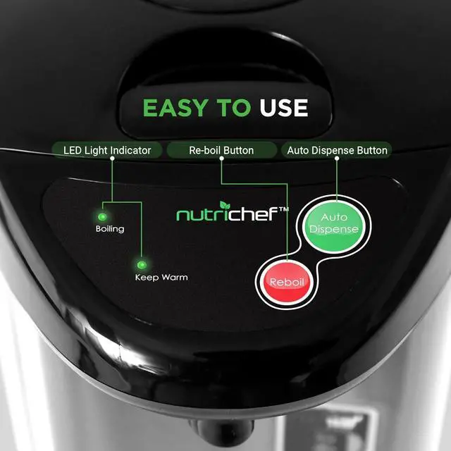 Alt view image 6 of 7 - NutriChef Hot Water Urn Pot 3.38 QT, Insulated Stainless Steel Hot Water Dispenser & Boiler, Auto & Manual Dispense, Safety Lock, Electric Kettle