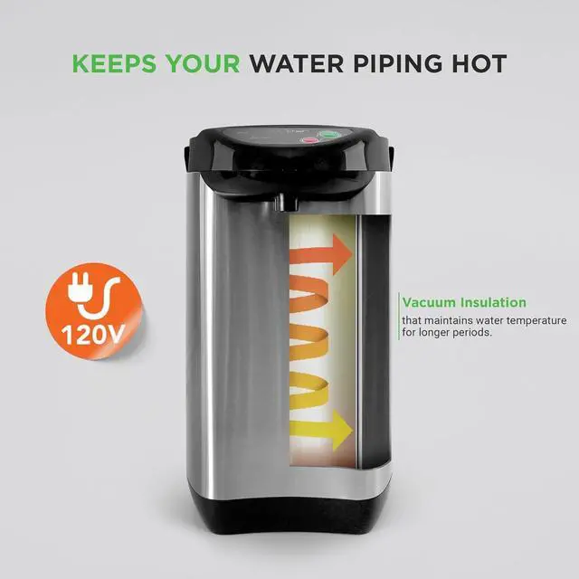 Alt view image 7 of 7 - NutriChef Hot Water Urn Pot 3.38 QT, Insulated Stainless Steel Hot Water Dispenser & Boiler, Auto & Manual Dispense, Safety Lock, Electric Kettle