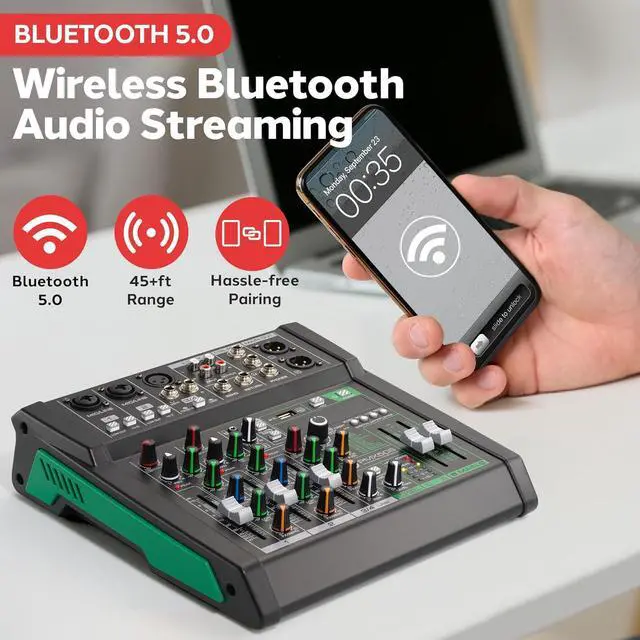Alt view image 2 of 7 - Pyle 6 Channel Audio Mixer - 2 XLR Combo Mic Inputs, Bluetooth Studio Mixer/DJ Controller with DSP Digital Effects, USB-A In with MP3 Player, PC Recording, LED Level Meter, Smooth Dials and Faders