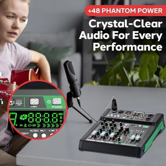 Alt view image 4 of 7 - Pyle 6 Channel Audio Mixer - 2 XLR Combo Mic Inputs, Bluetooth Studio Mixer/DJ Controller with DSP Digital Effects, USB-A In with MP3 Player, PC Recording, LED Level Meter, Smooth Dials and Faders