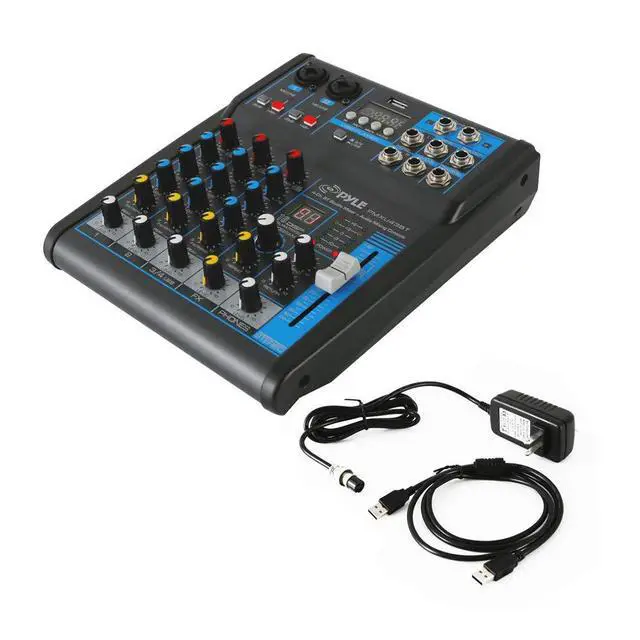 Alt view image 7 of 7 - Pyle 4 Channel Audio Mixer with Bluetooth - DJ Sound Board Controller - USB Computer Input - Built-in MP3 Player - 48V Phantom Power - 3 Band EQ - 16-Bit DSP FX - Band, Studio Ready - PMXU43BT