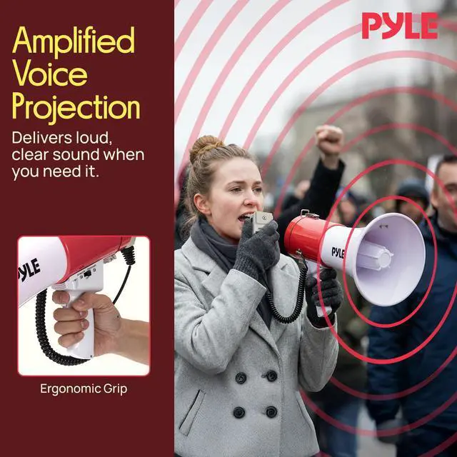 Alt view image 7 of 7 - Pyle 50W Megaphone PA Bullhorn Speaker with Built-in Siren, Adjustable Volume Control, USB/SD/AUX Inputs for Music, 1200-Yard Range, Ideal for Sports, Cheer, Coaching, Outdoor Events, & Emergency Use