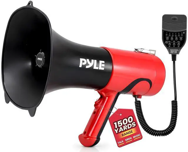 Main image of Pyle Portable Megaphone Bullhorn - Bluetooth Compatible PA Speaker with Built-in Voice Changer, 1500 Yard Range, Siren, 100W Adjustable Vol Control, Loudspeaker for Outdoor Sports & Safety Drills