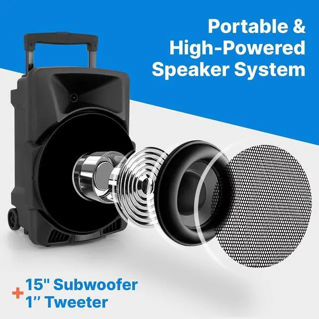 Alt view image 4 of 7 - Wireless Portable PA Speaker System -1200W High Powered Bluetooth Compatible Indoor and Outdoor DJ Sound Stereo Loudspeaker w/USB SD MP3 AUX 3.5mm Input, Flashing Party Light & FM Radio -PPHP1544B