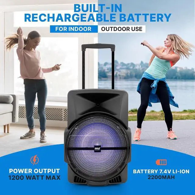 Alt view image 5 of 7 - Wireless Portable PA Speaker System -1200W High Powered Bluetooth Compatible Indoor and Outdoor DJ Sound Stereo Loudspeaker w/USB SD MP3 AUX 3.5mm Input, Flashing Party Light & FM Radio -PPHP1544B