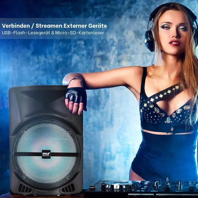 Alt view image 4 of 7 - Pyle Wireless Portable PA Speaker System -1200W High Powered Bluetooth Compatible Indoor&Outdoor DJ Sound Stereo Loudspeaker wITH USB MP3 AUX 3.5mm Input, Flashing Party Light & FM Radio -PPHP1544B