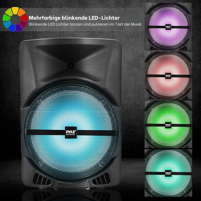 Alt view image 3 of 7 - Pyle Wireless Portable PA Speaker System -1200W High Powered Bluetooth Compatible Indoor&Outdoor DJ Sound Stereo Loudspeaker wITH USB MP3 AUX 3.5mm Input, Flashing Party Light & FM Radio -PPHP1544B