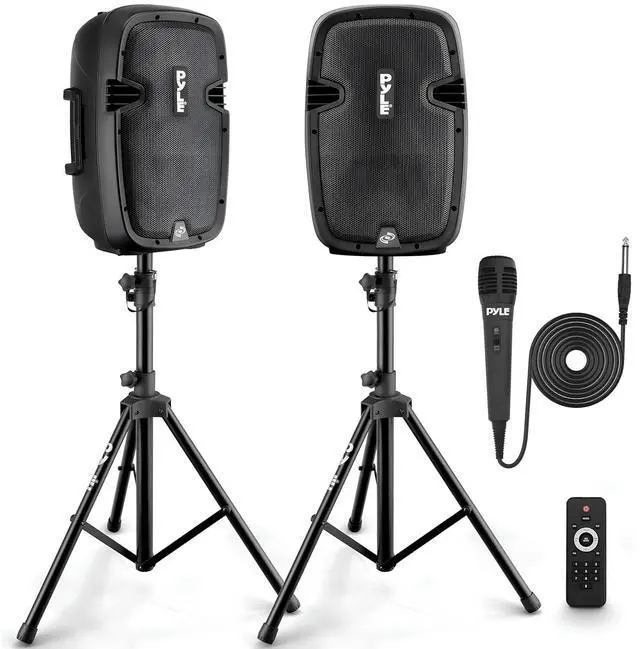 Main image of Pyle Active + Passive PA Systems - Dual 8inch 700 Watt Max Power Output Speaker with Microphone, Bluetooth Wireless Streaming, MP3/USB/SD/AUX Readers, Speaker Stands- Pyle PPHP849KT