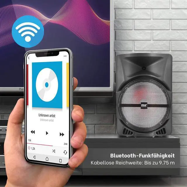 Alt view image 6 of 7 - Pyle Wireless Portable PA Speaker System -1200W High Powered Bluetooth Compatible Indoor&Outdoor DJ Sound Stereo Loudspeaker wITH USB MP3 AUX 3.5mm Input, Flashing Party Light & FM Radio -PPHP1544B