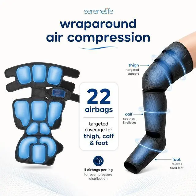 Alt view image 3 of 7 - SereneLife Air Compression Leg Massager, Full Leg Massager with Heat and Compression, Ice Pack, Portable and Adjustable with 6 Modes 3 Vibrations 3 Intensities, 11 Airbags for Thigh Calf Foot Massage