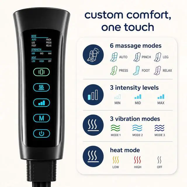 Alt view image 4 of 7 - SereneLife Air Compression Leg Massager, Full Leg Massager with Heat and Compression, Ice Pack, Portable and Adjustable with 6 Modes 3 Vibrations 3 Intensities, 11 Airbags for Thigh Calf Foot Massage