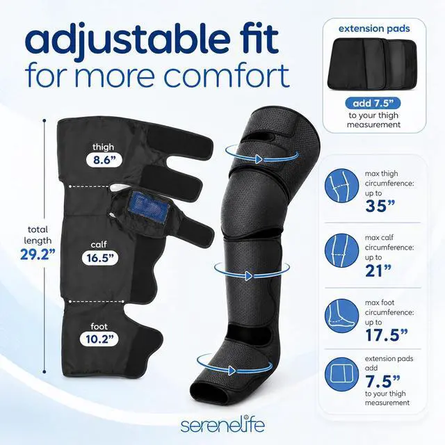 Alt view image 5 of 7 - SereneLife Air Compression Leg Massager, Full Leg Massager with Heat and Compression, Ice Pack, Portable and Adjustable with 6 Modes 3 Vibrations 3 Intensities, 11 Airbags for Thigh Calf Foot Massage