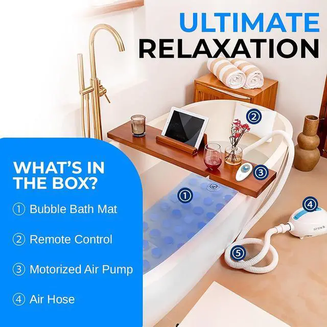 Alt view image 2 of 7 - Portable Spa Bubble Bath Massager - Thermal Spa Waterproof Non-slip Mat with Suction Cup Bottom, Motorized Air Pump & Adjustable Bubble Settings - Remote Control Included - Serenelife PHSPAMT22