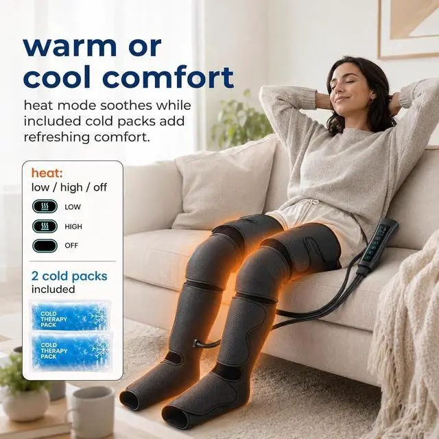 Alt view image 6 of 7 - SereneLife Air Compression Leg Massager, Full Leg Massager with Heat and Compression, Ice Pack, Portable and Adjustable with 6 Modes 3 Vibrations 3 Intensities, 11 Airbags for Thigh Calf Foot Massage