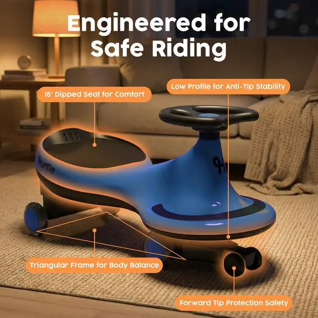 Alt view image 3 of 7 - Hurtle Swing Ride On Car, Wiggle Car Toy for Kids, No Pedals, Batteries or Gears, Safe Toddler Ride On Toy with Twist & Go Motion, for Indoor & Outdoor Use, Suitable for Kids Above 2 Years, Blue