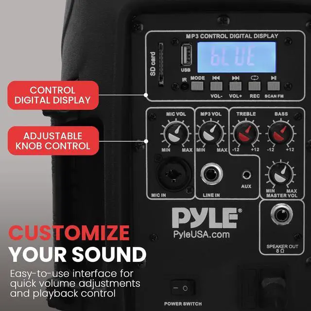 Alt view image 2 of 7 - Pyle Active + Passive PA Systems - Dual 8inch 700 Watt Max Power Output Speaker with Microphone, Bluetooth Wireless Streaming, MP3/USB/SD/AUX Readers, Speaker Stands- Pyle PPHP849KT