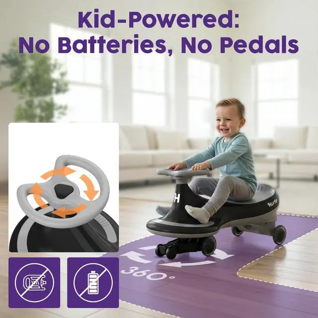 Alt view image 2 of 7 - Hurtle Swing Ride On Car, Wiggle Car Toy for Kids, No Pedals, Batteries or Gears, Safe Toddler Ride On Toy with Twist & Go Motion, for Indoor & Outdoor Use, Suitable for Kids Above 2 Years, Black