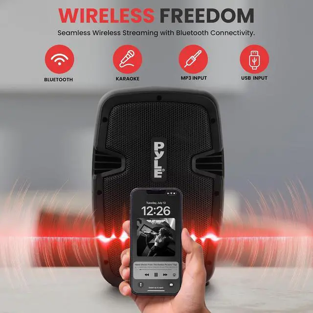 Alt view image 4 of 7 - Pyle Active + Passive PA Systems - Dual 8inch 700 Watt Max Power Output Speaker with Microphone, Bluetooth Wireless Streaming, MP3/USB/SD/AUX Readers, Speaker Stands- Pyle PPHP849KT