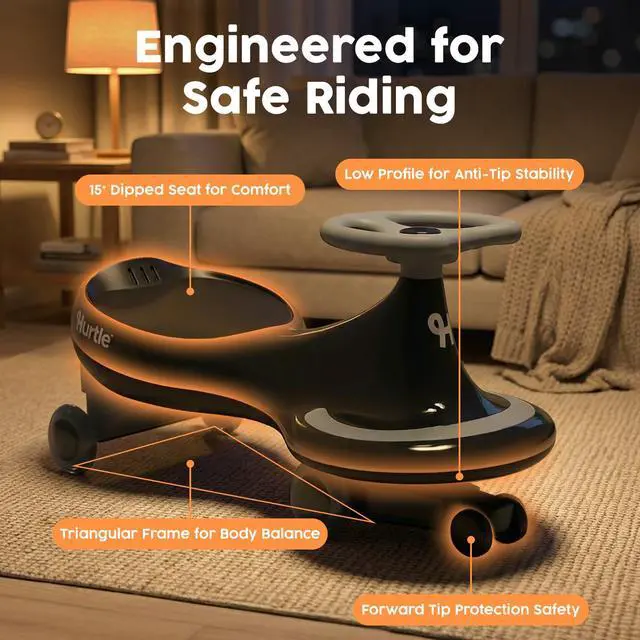 Alt view image 3 of 7 - Hurtle Swing Ride On Car, Wiggle Car Toy for Kids, No Pedals, Batteries or Gears, Safe Toddler Ride On Toy with Twist & Go Motion, for Indoor & Outdoor Use, Suitable for Kids Above 2 Years, Black