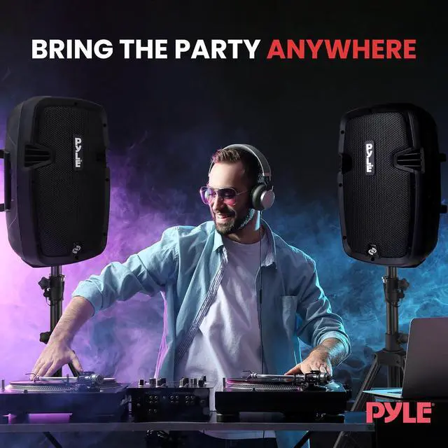 Alt view image 7 of 7 - Pyle Active + Passive PA Systems - Dual 8inch 700 Watt Max Power Output Speaker with Microphone, Bluetooth Wireless Streaming, MP3/USB/SD/AUX Readers, Speaker Stands- Pyle PPHP849KT