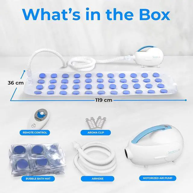 Alt view image 7 of 7 - Portable Spa Bubble Bath Massager - Thermal Spa Waterproof Non-slip Mat with Suction Cup Bottom, Motorized Air Pump & Adjustable Bubble Settings - Remote Control Included - Serenelife PHSPAMT22