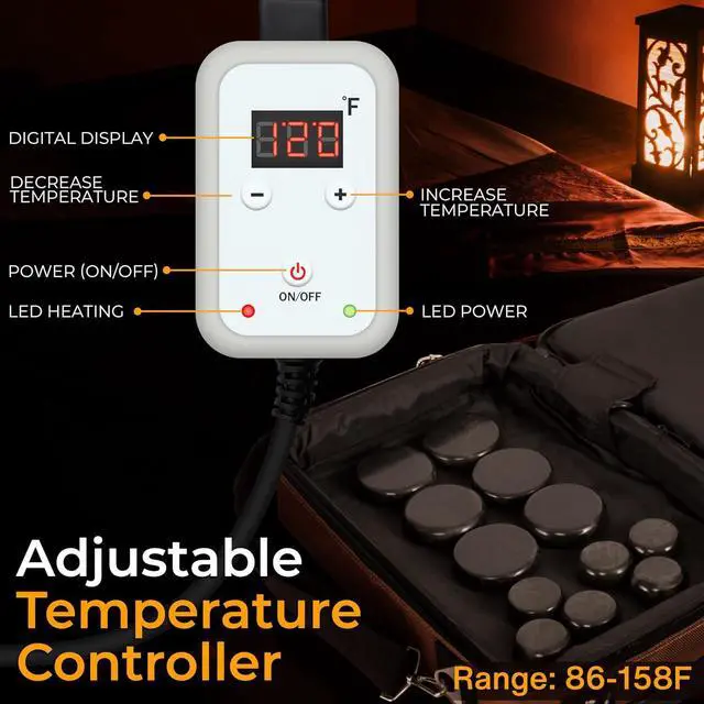 Alt view image 2 of 6 - SereneLife Portable Massage Stone Warmer Set - Electric Spa Hot Stones Massager and Heater Kit with 6 Large and 6 Small Round Shaped Basalt Massaging Rocks, Digital Controller Heating Bag