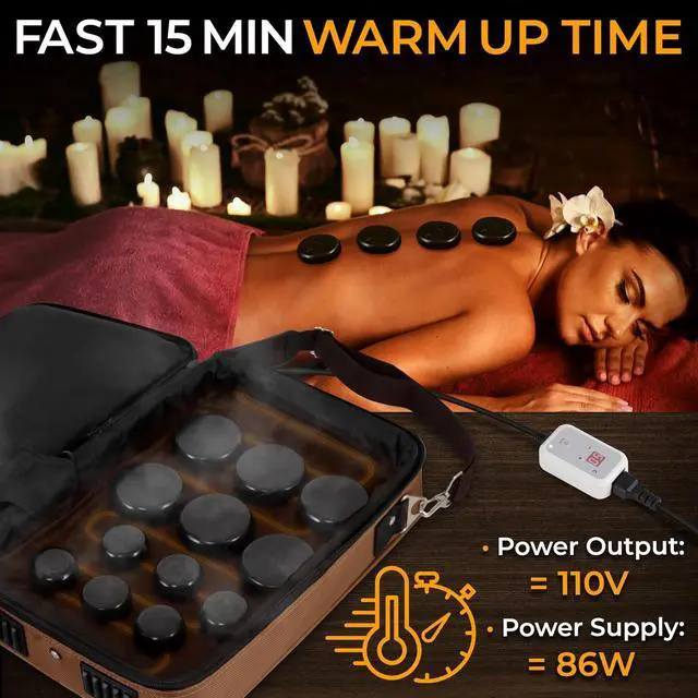 Alt view image 3 of 6 - SereneLife Portable Massage Stone Warmer Set - Electric Spa Hot Stones Massager and Heater Kit with 6 Large and 6 Small Round Shaped Basalt Massaging Rocks, Digital Controller Heating Bag