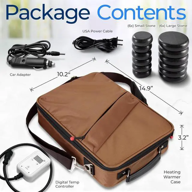 Alt view image 6 of 6 - SereneLife Portable Massage Stone Warmer Set - Electric Spa Hot Stones Massager and Heater Kit with 6 Large and 6 Small Round Shaped Basalt Massaging Rocks, Digital Controller Heating Bag