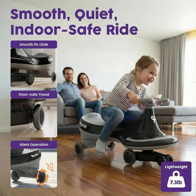Alt view image 4 of 7 - Hurtle Swing Ride On Car, Wiggle Car Toy for Kids, No Pedals, Batteries or Gears, Safe Toddler Ride On Toy with Twist & Go Motion, for Indoor & Outdoor Use, Suitable for Kids Above 2 Years, Black