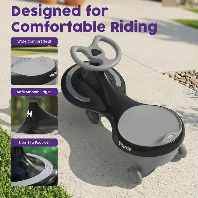 Alt view image 5 of 7 - Hurtle Swing Ride On Car, Wiggle Car Toy for Kids, No Pedals, Batteries or Gears, Safe Toddler Ride On Toy with Twist & Go Motion, for Indoor & Outdoor Use, Suitable for Kids Above 2 Years, Black