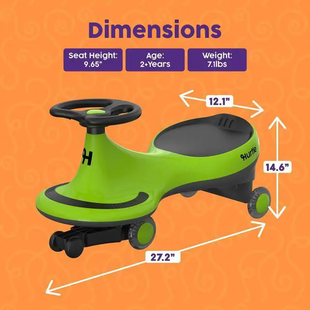 Alt view image 7 of 7 - Hurtle Swing Ride On Car, Wiggle Car Toy for Kids, No Pedals, Batteries or Gears, Safe Toddler Ride On Toy with Twist & Go Motion, for Indoor & Outdoor Use, Suitable for Kids Above 2 Years, Green