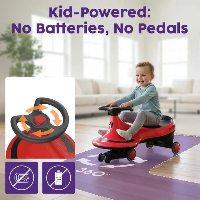 Alt view image 2 of 7 - Hurtle Swing Ride On Car, Wiggle Car Toy for Kids, No Pedals, Batteries or Gears, Safe Toddler Ride On Toy with Twist & Go Motion, for Indoor & Outdoor Use, Suitable for Kids Above 2 Years, Red